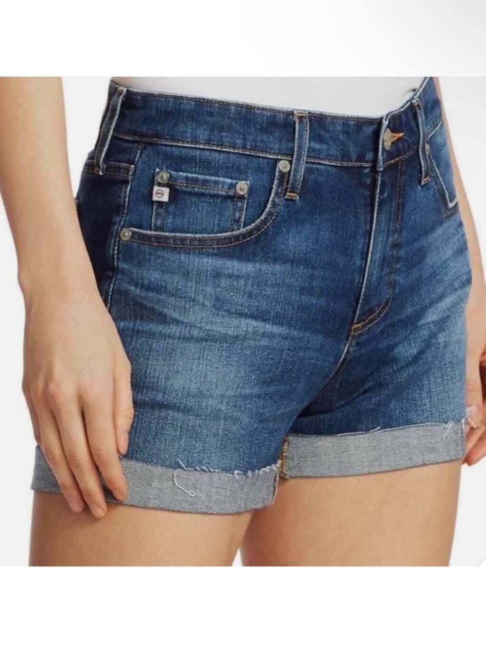 Adriano Goldschmied “The Hailey” Ex-Boyfriend Cuffed Dark Blue Jean Shorts Sz 25
